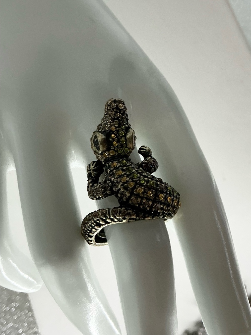CUTE VINTAGE ALLIGATOR CROCODILE REPTILE WRAP RHINESTONE COCKTAIL RING
